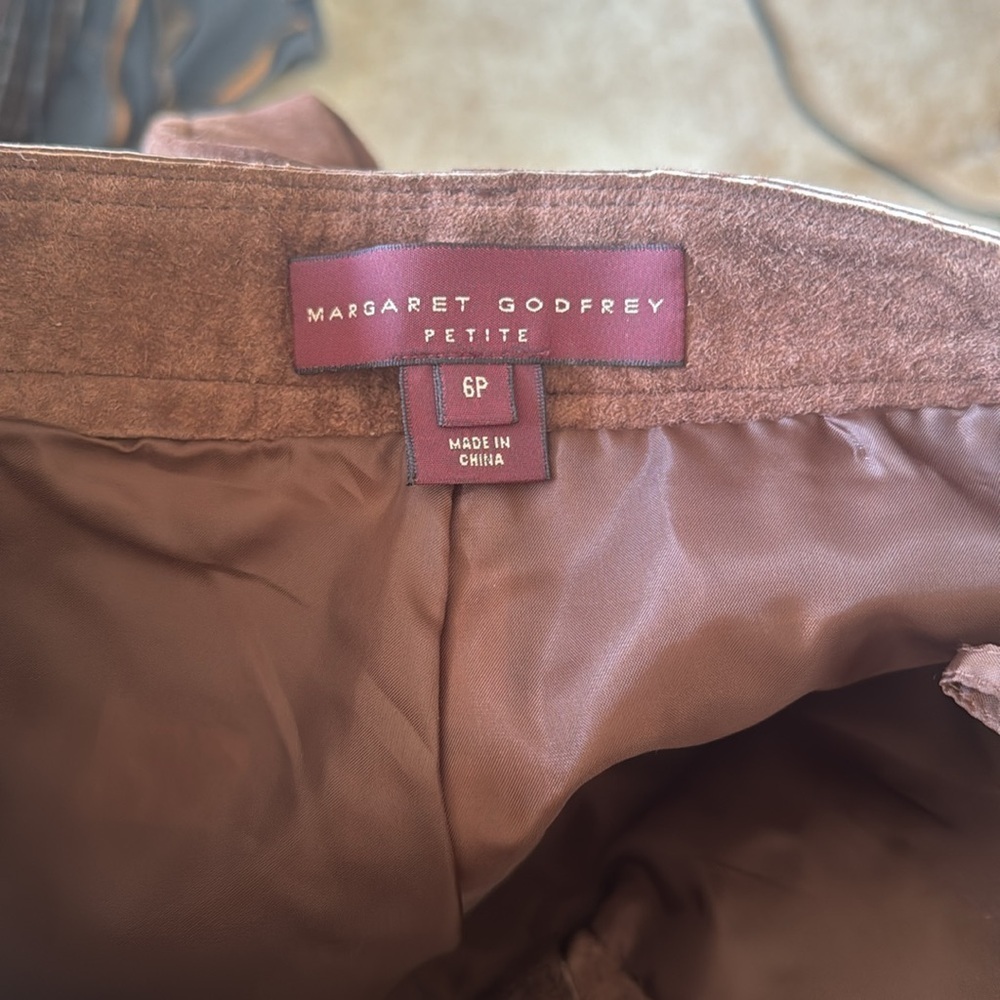 Brown genuine suede leather pants new with tags by Margaret Godfrey size 6 - Picture 9 of 16